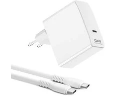 XPECT GaN 100W įkroviklis su 1.5m USB-C kabelis, baltos spalvos