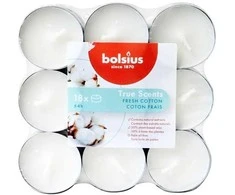 Žvakė, aromatinė Bolsius Fresh Cotton, 4 h, 18 vnt., Balta