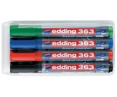 Žymeklių baltai lentai rinkinys Edding 363, kirstu galiuku, 1-5mm, 4 spalvos