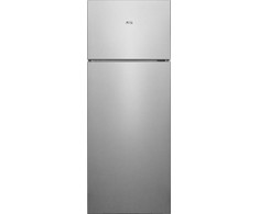 143cm sidabro spalvos šaldytuvas AEG su šaldymo kamera viršuje RDB424E1AX
