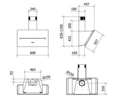 Baltos spalvos pasviręs prie sienos montuojamas gartraukis Baraldi One Wall 60cm 700 m3/h