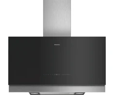 Juodo stiklo 90 cm pločio prie sienos montuojamas gartraukis SIEMENS LC97FQW60