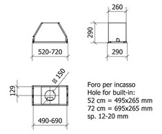 Ner.plieno spalvos į spintelę montuojamas gartraukis Baraldi BLOCK Star Plus 52 cm 800m3/h
