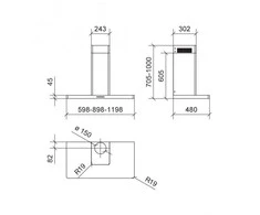 Ner.plieno spalvos T formos prie sienos montuojamas gartraukis Baraldi Dea Wall 60cm 700m3/h