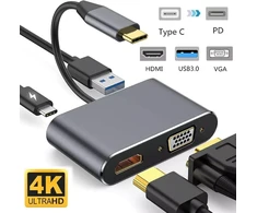 Riff USB adapteris USB-C į HUB PD + HDMI + VGA + USB 3.0 (RF-4IN1-CONV)