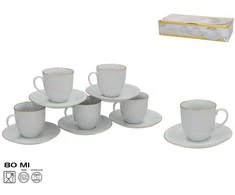 6 puodelių su lėkštutėmis rinkinys su auksiniu krašteliu,12 dalykų 8 x 13,5 x 13,5 cm, KITCHEN&amp;GO