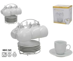 6 puodelių su lėkštutėmis ir stovu rinkinys, 20,5 x 19 x 15 cm, KITCHEN&amp;GO