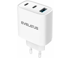 Evelatus 45W Max greitas įkroviklis EU USB-C1/USB-C1/USB-A Baltas