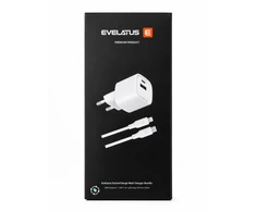 Įkroviklis Evelatus Adapteris Evelatus FusionChage Wall Charger Bundle 20W Power Adapteris - 60W USB-C to Lightning Silicone Cable Baltas RLC-542 LC