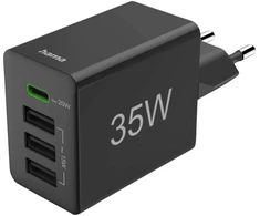 Hama 35W PD/QC 1x USB-C, 3x USB-A, juoda