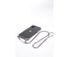 Dėklas Evelatus Apple iPhone 11 Pro Max Silicone Transparent with Necklace TPU Strap Sidabrinis