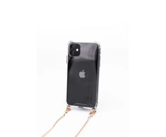 Dėklas Evelatus Apple iPhone 11 Pro Max Silicone Transparent with Necklace TPU Strap Gold