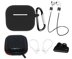 Hurtel AirPods 3 Silikoninis dėklas Set + Case/Ear Hook/Neck Strap/Watch Strap Holder/Carabiner Clasp – juodos spalvos