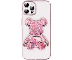 iLike Apple iPhone 15 Pro Silikoninis dėklas Print Desire Bear Rožinė