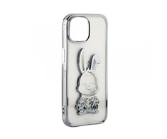 iLike Tylny pokrowiec Apple iPhone 15 Silikoninis dėklas Print Desire Rabbit Sidabrinis ILIAPP15PDRPS