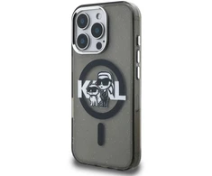 Karl Lagerfeld IML Glitter Karl and Choupette Sketch MagSafe dėklas iPhone 16 Pro Max juodos spalvos