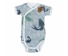 Akcija! Lodger Romper Empire Fish kokvilnas bodijs ar īsām piedurknēm Dusty turqoise 68 cm RF 081_68