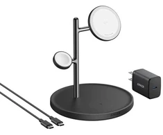 Anker MagGo Wireless Charging Station (15W, 3-in-1 Stand) with cable and charger bundle | B25M3312