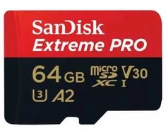 Atminties kortelė SanDisk microSDXC Extreme Pro 64GB 200/90 MB/s A2 C10 V30 UHS-I U3