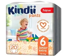 Kindii KINDI Sauskelnės-kelnaitės junior extra 6 dydis (15+ kg) 20 vnt