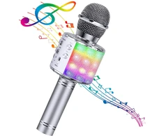 Bemi M85 Karaoke Mikrofonu Bērniem un Pieaugušajiem Ar Skaļruņiem &amp; Ierakstu Micro SD USB Bluetooth Sudraba
