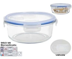 Borosilikatinė pietų dėžutė su vožtuvu 1300 ml, apvali, 8,5 x 20,5 x 20,5 cm, KITCHEN&amp;GO