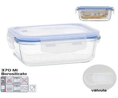 Borosilikatinė pietų dėžutė su vožtuvu 370 ml, stačiakampė, 5,5 x 15,5 x 11,5 cm, KITCHEN&amp;GO