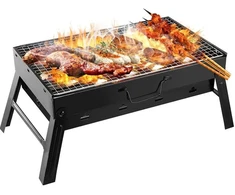 iLike GrillPapa Super Compact Barbeque Saliekamais Metāla Grils 36x29x6.8cm ideāls piknikam un kempingam Melns