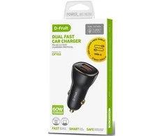 Automobilinis įkroviklis D-FRUIT DF103, USB-A/USB-C , 60 W, juodos sp.