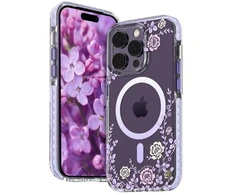 Dėklas Back cover Kingxbar Apple iPhone 14 Pro MagSafe decorated with peony flowers print Flora Series magnetic Violetinė