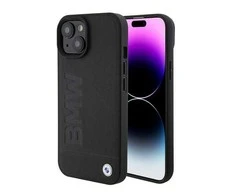 BMW BMHMP15SSLLBK Apple iPhone 15 14 13 6.1″ juodos spalvos Magsafe kietas dėklas Signature Logo Imprint
