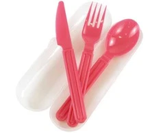 Style Cutlery set in a transparent box Foody assorted, transparent/mėlynas/žalias/pink