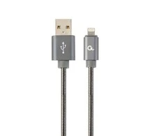 GEMBIRD CC-USB2S-AMLM-1M-BG Gembird Premium spiralinis metalinis 8 kontaktų įkrovimo ir duomenų kabelis, 1m, metalinis-pilkas