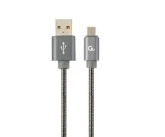 GEMBIRD CC-USB2S-AMmBM-2M-BG Gembird Premium spiralinis metalinis Micro USB įkrovimo ir duomenų kabelis, 2 m, metalinis-pilkas