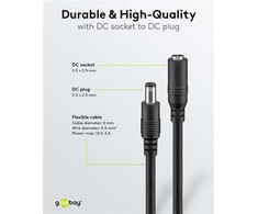 Goobay DC maitinimo kabelio ilgiklis 1.5m 5.5×2.5mm juodas 2×0.5 mm² max 24VDC 140W