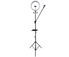 iLike S12 LED 20W Selfie 31cm Gredzena Gaisma Lampa + Statīvs 2.1m + Plaukts &amp; 3x telefona / mikrofona turētājs Melns