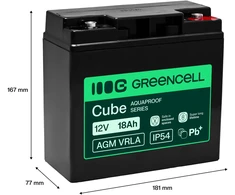 Green Cell Greencell AGM VRLA 12V 18Ah maintenance-free battery for cash registers toys cameras (181x77x167mm)
