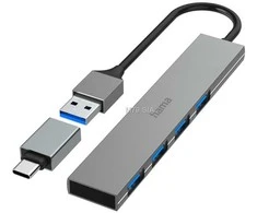 USB šakotuvas Hama 4 pesa USB 3.0 Ultra-Slim + USB-C adapteris