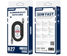 Jellico B27 Pīta Auduma iPhone un iPad USB-C uz Lightning Datu un Ātrās PD 30W uzlādes Vads 1m Melns