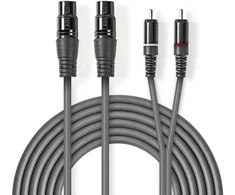 „Nedis“ subalansuotas garso kabelis, 2x XLR 3 kontaktų (F) - 2x RCA (M), 1,50 m, tamsus pjūklo dantų formos