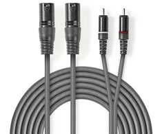 „Nedis“ subalansuotas garso kabelis 2x XLR 3 kontaktų (M) - 2x RCA (M) 3,00 m tamsiai mėlynas