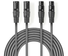 „Nedis“ subalansuotas garso kabelis, 2x XLR 3 kontaktų (M) - 2x XLR 3 kontaktų (F), 1,50 m, tamsiai pilkas