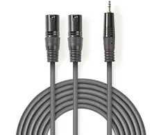 „Nedis“ subalansuotas garso kabelis 2x XLR 3 kontaktų (M) - 3,5 mm lizdas (M) 1,50 m, tamsus pjūklo dantų raštas