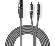 „Nedis“ subalansuotas garso kabelis XLR 3 kontaktų (F) - 2x RCA (M) 3,00 m, tamsus pjūklo dantų formos