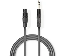 „Nedis“ subalansuotas garso kabelis XLR 3 kontaktų (F) - 6,35 mm lizdas (M), 1,50 m, tamsus pjūklo dantų raštas