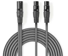 „Nedis“ subalansuotas garso kabelis XLR 3 kontaktų (M) - 2 x XLR 3 kontaktų (F) 1,50 m, tamsiai pilkas