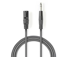 „Nedis“ subalansuotas garso kabelis XLR 3 kontaktų (M) - 6,35 mm lizdas (M) 3,00 m, tamsus pjūklo dantų raštas