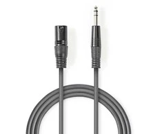 „Nedis“ subalansuotas garso kabelis XLR 3 kontaktų (M) - 6,35 mm lizdas (M) 5,00 m, tamsus pjūklo dantų raštas