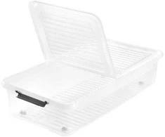 Keeeper Box with lid on wheels underbed box Leo 77x38x16 cm 33L transparent