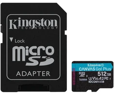 Kingston Technology 512GB Micro SDXC Canvas Go Plus Gen4 200MB/s A2 U3 V30 Card + Adapteris